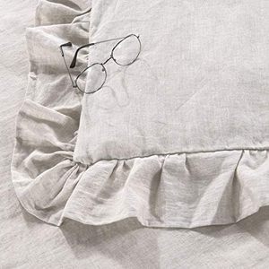 100% Stone Washed Cotton Duvet Cover Set 3-Piece <b>Ruffled</b> Style Button Closure Corner Ties 200TC for Home Hotel King Sizes-All - Product Image 4