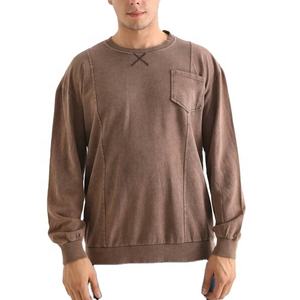 Vente en gros, sweat-shirt 100% coton lavé à l'acide, surdimensionné imprimé vintage, col rond d'automne, col rond, solide, teint uni - Product Image 5