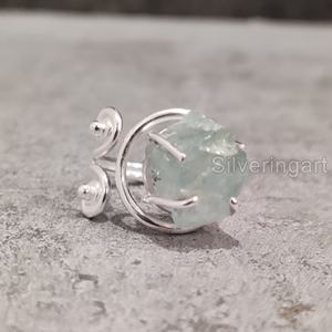 Bijoux en pierre brute Bague pour femme Aigue-marine réglable naturelle Pierre précieuse brute Mars Pierre de naissance Designer Bague en argent sterling 925 - Product Image 2