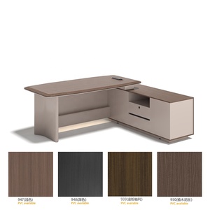 Bureau de direction en forme de L réversible avec armoire de classement et rangement, design bicolore, grande table - Product Image 2