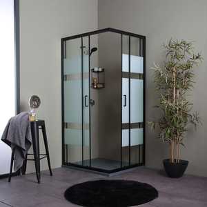 MATT <b>BLACK</b> <b>FRAME</b> 80X120 SHOWER ENCLOSURE 6MM SILKSCREENED GLASS SHOWER CURTAIN - Product Image 3