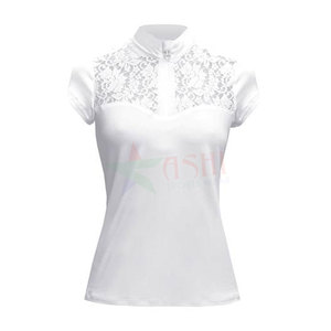 Camisa de espectáculo ecuestre de alta calidad para mujeres, Jinetes de Caballos, deportes inteligentes al aire libre con malla de encaje, mangas cortas, hecho de Spandex para montar - Product Image 3