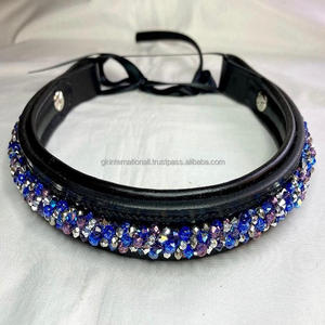 Bande de sourcil de cheval en cuir noir solide et durable de haute qualité, bande de sourcil rembourrée douce avec petits cristaux multicolores, strass bling - Product Image 6