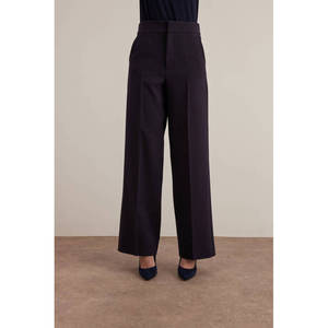 Pantalon palazzo large en crêpe anti-plis taille haute bleu marine avec poches - Product Image 2