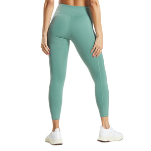 Legging de yoga taille haute sans couture, longueur intégrale, vert uni, en Spandex/Nylon, avec taille élastique, pour femme, écologique et à séchage rapide - Product Image 3