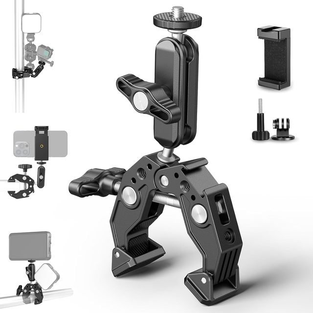 NEEWER Phone/Action Camera Mount Adapter for Desk Tripod Cold Shoe Super Clamp with 3" Dual Ball Head Magic Arm