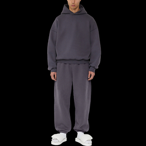 Ensemble survêtement unisexe en molleton de coton épais, coupe oversize et ample, avec sweat à capuche à épaules tombantes, style décontracté et tendance pour l'hiver - Product Image 4