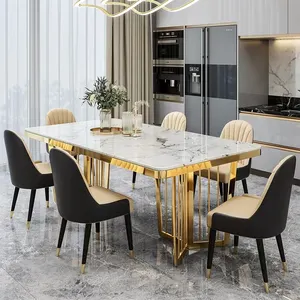 Luxury Nordic Modern Design Rectangle Marble Dining Table with 4 Seater 6 Chairs Dining Room Sets Furniture