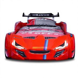 Cama Infantil con Forma de Auto MVN1, Ecológica, de Plástico ABS, Superventas, Elegante, Color Blanco, Faros Opcionales, Ruedas con Luces LED, Sonido, Control Remoto - Product Image 1