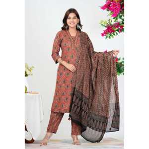 Para Rust Red Paisley Printed Women's Kurta Set con Dupatta - Product Image 4