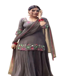 Trabajo de bordado elegante de rayón pesado tradicional Plazzo Kurti con Dupatta Set Festival de mujer Ropa informal de talla grande Salwar - Product Image 1