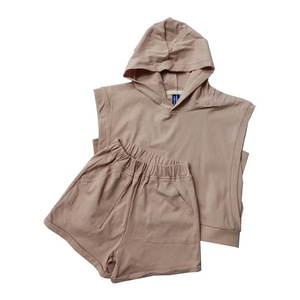 Ensemble de shorts d'hiver pour adultes, coupe-vent, respirant, couleur unie, haut à capuche et shorts, tenue en coton unisexe - Product Image 5