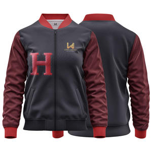 Lettre brodée personnalisée avec logo patchwork sur le devant, bombardier universitaire en satin de baseball, veste universitaire à fermeture éclair et col rond - Product Image 3