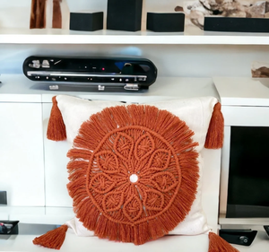 Handmade Magic Rust Floral Hand Knotted Macrame Cushion case - Product Image 1