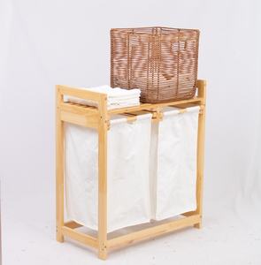 ตะกร้าซักผ้า2ส่วน,ตะกร้าซักผ้าไม้ไผ่พร้อมช่องใส่ผ้าสองช่องแบบถอดได้ - Product Image 4