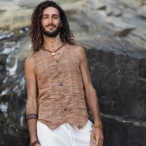 Chaleco Khadi informal para hombre, camisa Bohemia tribal de algodón 100% con diseño sin mangas de estilo terroso - Product Image 1