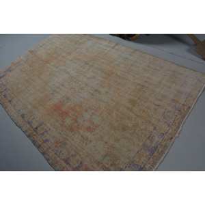 Alfombra turca Vintage Beige de 5,2x7,6 pies, lana hecha a mano, área grande, retazos rectangulares con respaldo de látex para decoración de pasillo o habitación - Product Image 4