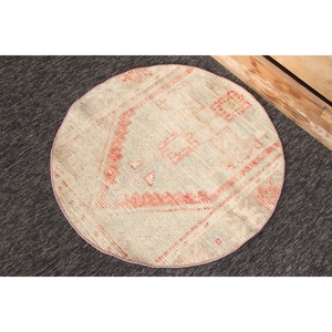 Alfombra Turca de 2.6x2.6 pies, Alfombra Redonda Vintage, Alfombra Geométrica Beige y Roja - Product Image 3