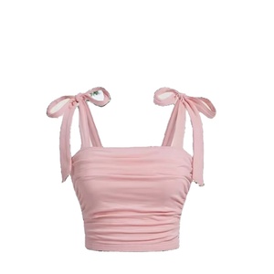 RTS Breathable Women's Short Tank Tops with Ribbons Bow Tie Detail Sleeveless <b>Suspender</b> Design Slim Fit Sweet Style Front Logo - Product Image 2