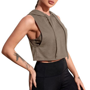 En gros 2025 femmes décontracté sans manches recadrée à capuche débardeur pas cher blanc coton Polyester haut court avec trou décoration - Product Image 5