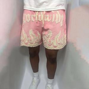 Ropa de calle Vintage mono lavado algodón francés Terry parche bordado personalizado pantalones cortos para hombre con cordón lavado ácido pantalones cortos - Product Image 6