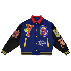 Veste universitaire brodée personnalisée pour hommes Streetwear Patchwork Baseball Jacket Laine et cuir PU Blouson aviateur tendance de haute qualité - Product Image 3