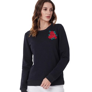 Sudadera de cuello redondo de lana de algodón de alta calidad para mujer, sudadera de invierno de manga larga con logotipo personalizado, insignia frontal - Product Image 2