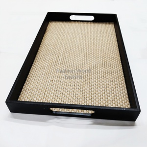 Eco-Friendly Wooden Serving Tray with Natural Jute Base Rustic Breakfast Tray with Handles Sustainable Home Kitchen Organizer - Product Image 2