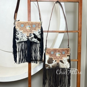 2025, superventas, diseño de tendencia, bolso de mano con flecos de cuero de vaca, bolso bandolera de hombro elegante y de moda para mujer - Product Image 1