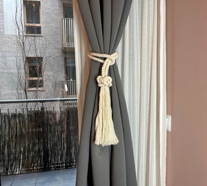 <b>White</b> Cotton Diamond Knot <b>Curtain</b> Tieback with Tassel Elegant Handcrafted Boho Decor - Product Image 3