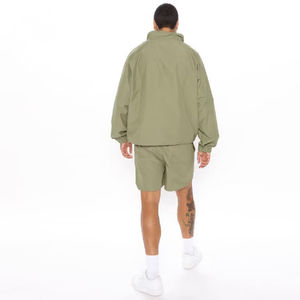 Hot Selling OEM Custom <b>Men's</b> <b>Short</b> Set Premium Quality Nylon <b>Zip</b> Hoodie <b>Shorts</b> New Arrival Windbreaker <b>Short</b> Set - Product Image 2