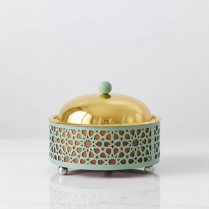 Mint Green Islamic Geometric Cutout Contemporary Arabesque Hot Pot Stainless Steel Interior Durable Wood Bottom <b>Food</b> <b>Warmer</b> 26cm - Product Image 6