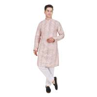 Ensemble Kurta Pajama en Soie Artisanale de Designer | Tenue ethnique indienne traditionnelle brodée en satin à manches longues pour homme, coupe classique