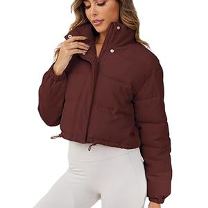 Custom Logo Women's Full Zipper Knitted Waterproof Breathable Crop <b>Top</b> Short <b>Coat</b> Casual Pullover Bubble Jacket with Front Logo - Product Image 6