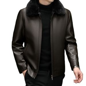 Veste en cuir pour homme, style robuste d'hiver, couture solide, imperméable, écologique, coupe équilibrée, tissu en toile, logo sur le devant - Product Image 5