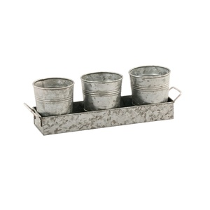 Latest Set of 3 Rustic Galvanized Metal Bucket Planters <b>Large</b> Indoor/Outdoor Garden <b>Flower</b> <b>Pot</b> Planter With Galvanized tray - Product Image 4