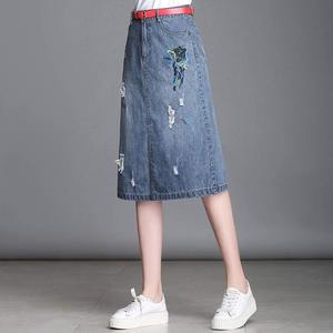 Jupe Midi Femme Taille Haute Ligne A Brodée Denim avec Charm Pocket Cargo Wrap Nouvelle Mode Printemps Eté - Product Image 2