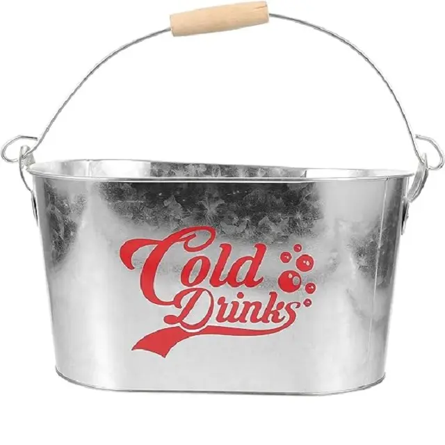 Gran oferta, Cubo de cubitos de hielo de Metal galvanizado con escritura personalizada, cesta de almacenamiento refrigerada para refrescos, bastón de cubitos de hielo para fiestas interiores