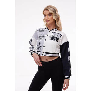 High Quality Cotton Fleece Baseball Jacket Chenille Embroidery Long Sleeves <b>Button</b> Down Cropped Letterman Jacket - Product Image 2