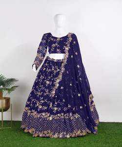 Lehenga choli de seda de algodón a la moda con bordado pesado dupatta, ropa de fiesta de trabajo, Ropa Étnica a precio mayorista - Product Image 3