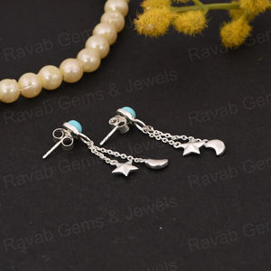 Hecho a mano sólido 925 Plata 5mm Arizona turquesa cadena larga gota estrella Luna encanto pendientes colgantes joyería celestial para mujeres - Product Image 6