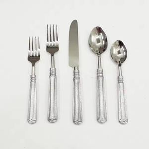 Couverts en acier inoxydable plaqué couleur argent couverts salle à manger cuisine maison Restaurant utilisation ensemble de 5 fourchette couteau cuillère poignées rondes - Product Image 1