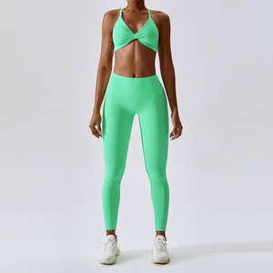 Conjuntos de mallas con sensación desnuda para mujer, ropa deportiva para mujer, conjuntos de Fitness para gimnasio, Sujetador deportivo con giro frontal, trajes de entrenamiento - Product Image 5