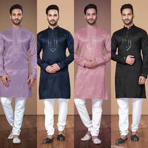 High Quality Indian Pakistani Style <b>Kurta</b> <b>Pajama</b> Heavy Embroidery Work Cotton Silk Rayon Reasonably Priced for Weddings Parties - Product Image 2