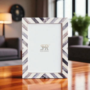Luxury Handmade Grey White Bone Inlay for Photo <b>Frame</b> Chevron Zigzag Pattern Decorative Tabletop Customizable Home Decor - Product Image 2