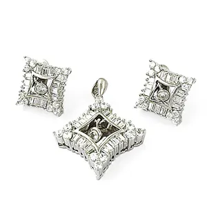 Luxury 925 <b>Silver</b> Zircon <b>Necklace</b> and Earring <b>Set</b> Geometric Princess Cut Pendant Women's Party Jewelry <b>Silver</b> Plated Classic - Product Image 2