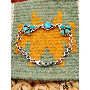 Southwest Style Emerald Valley & White Water <b>Bracelet</b> Handmade with Turquoise and Sterling <b>Silver</b> Flower Pattern - Product Image 3