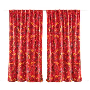 Indian Handmade Colorful Velvet Floral Curtains For Living Room Bedroom Nursery Light Blocking Boho Velvet Curtains