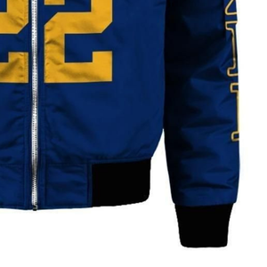 Chaqueta Universitaria Azul y Dorada de Satén SGRho Sigma Gamma Rho 1922, Chaqueta Bomber con Bordado Griego, Estilo Femenino de Hermandad - Product Image 5