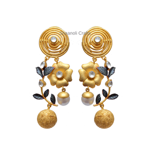 มาใหม่ต่างหูชุบทอง kundan เครื่องประดับทองเหลืองผสมแบบตะวันตกพร้อมเพชรมุกสำหรับงานแต่งงานของขวัญงานปาร์ตี้งานหมั้น - Product Image 4